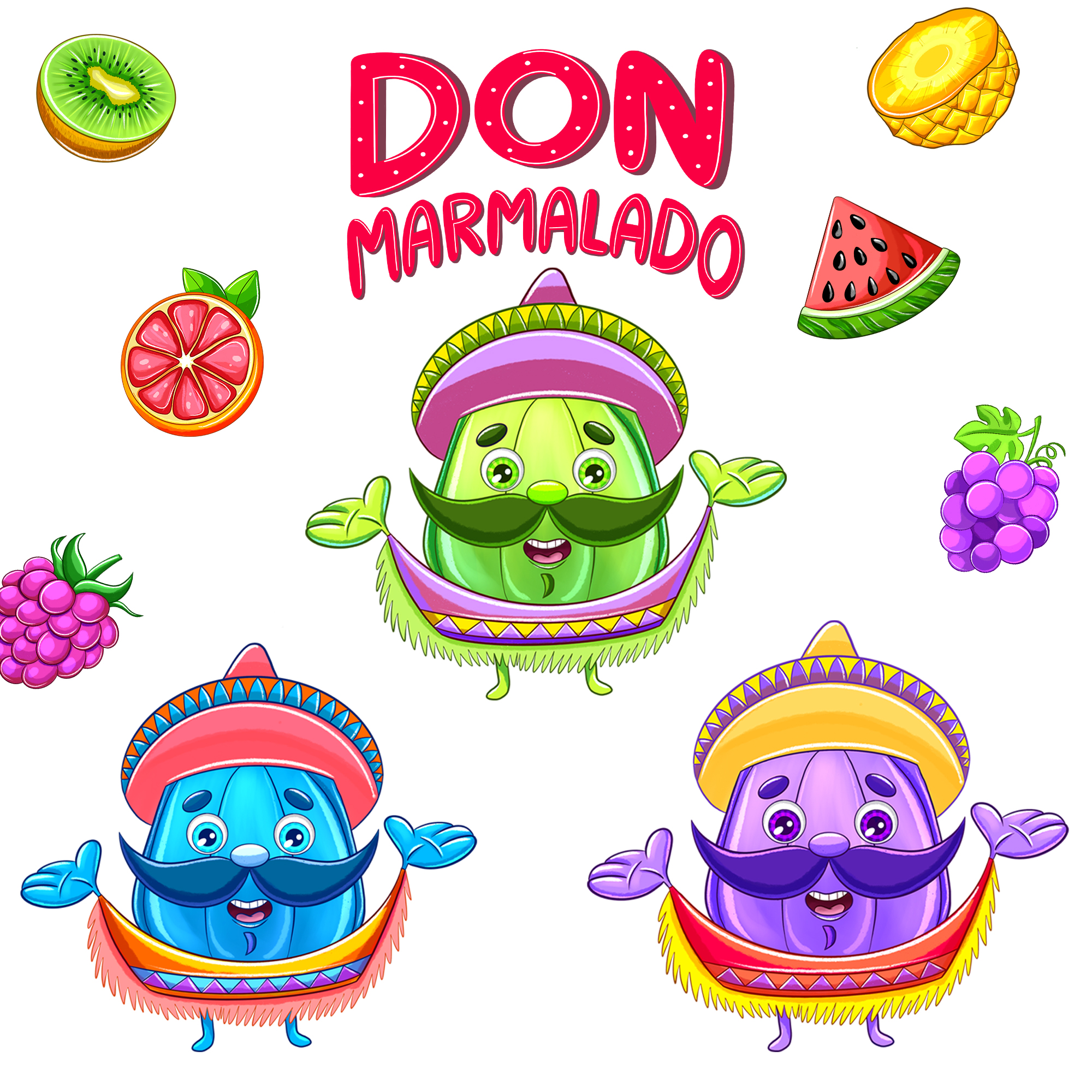 Дизайн персонажа и леттеринг для серии упаковок жевательного мармелада