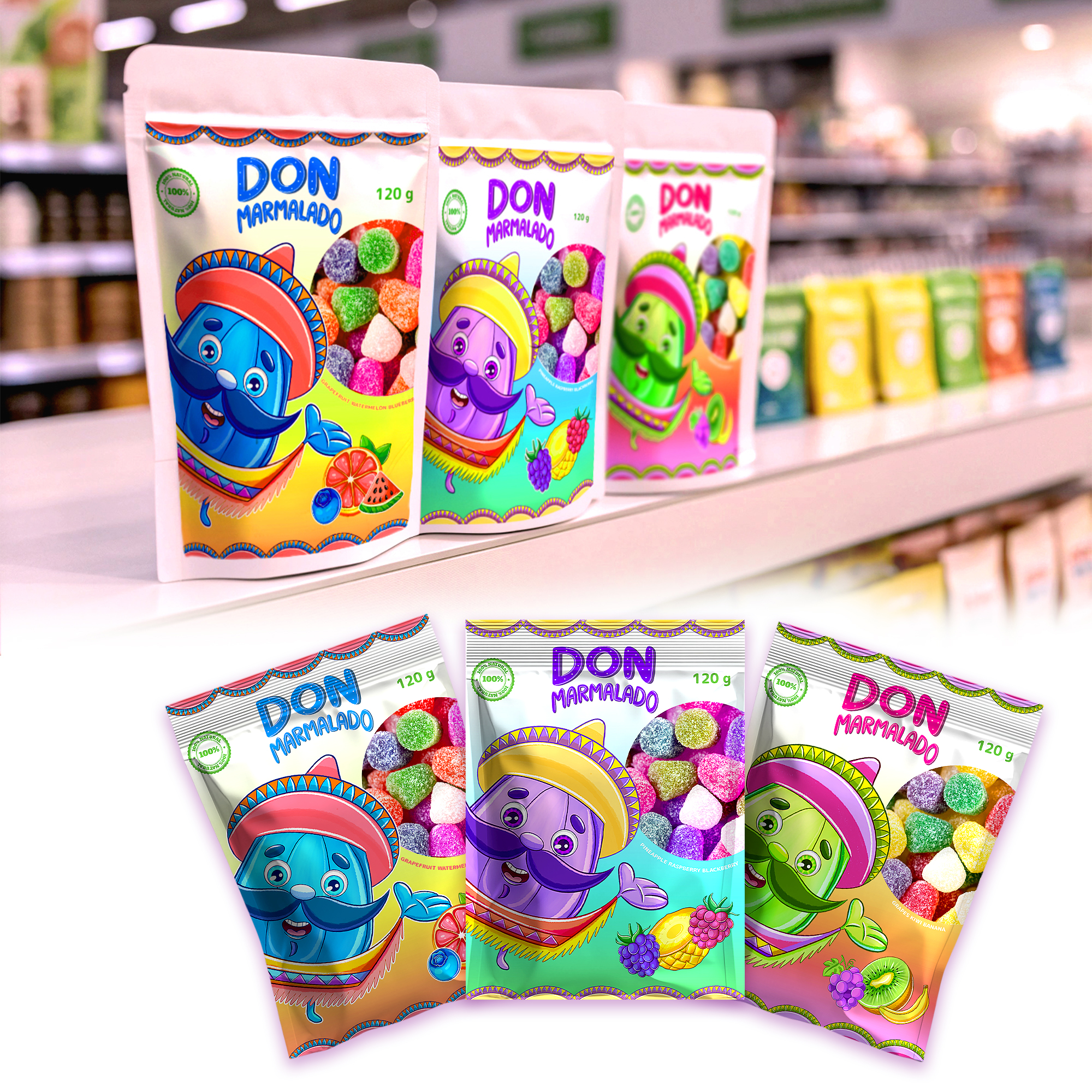 Персонаж и леттеринг, дизайн серии упаковок мармелада
