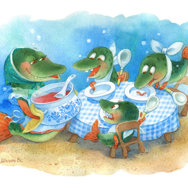 "Щука вкусный борщ сварила и щурят всех угостила."