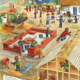 Виммельбух азбука. На стройке. Буква Э