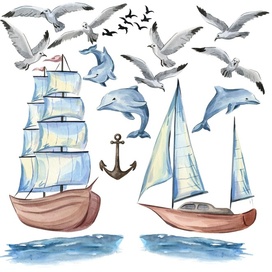 Набор акварельных иллюстраций "Морское путешествие"