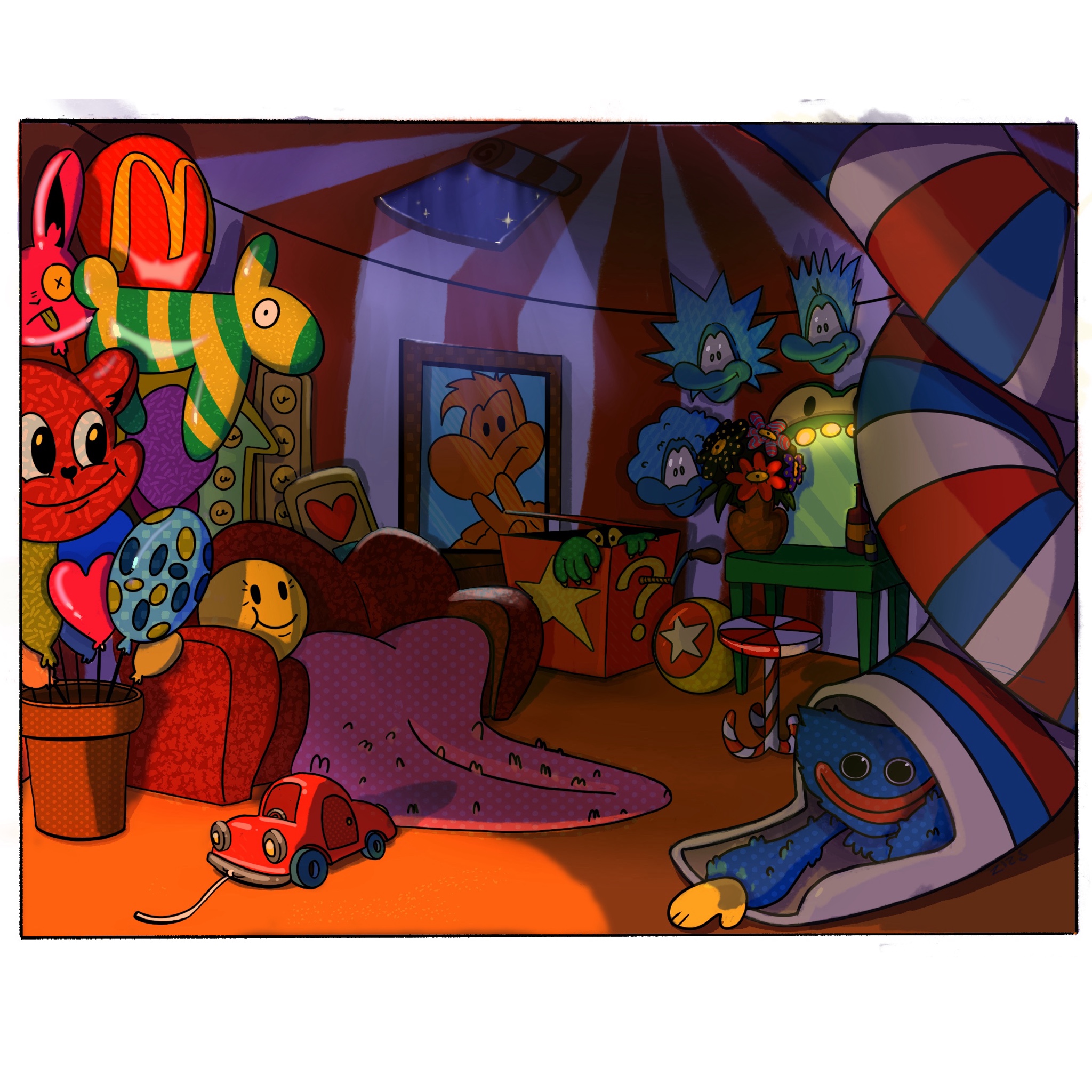 1/2 один из поворотов комнаты клоуна(предыдущий пост концепт персонаж к этой комнате )