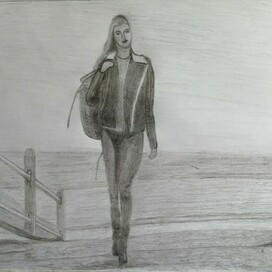 Модель на берегу моря