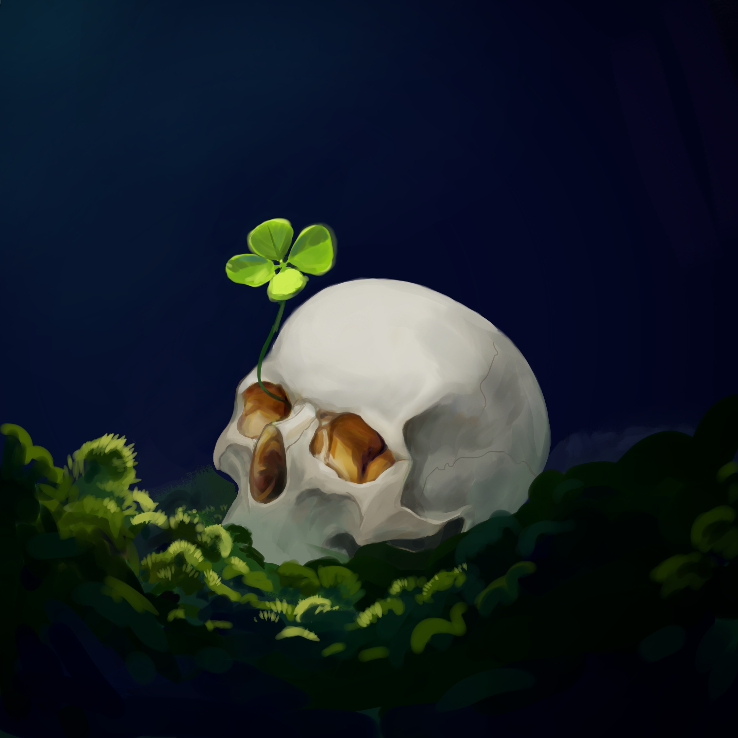 Арт с черепом и клевером