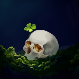 Арт с черепом и клевером