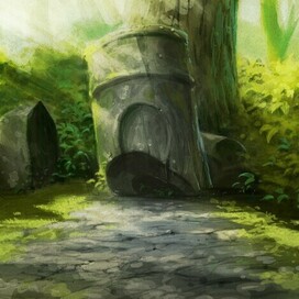 каменное изваяние на фоне леса