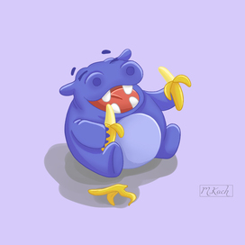 Бегемот ест бананы