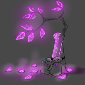 ваза с веткой и двумя куклами