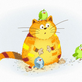 Кот и птички: момент удивления