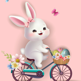 Милый паскальный кролик на велосипеде
