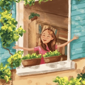 Теплое утро (иллюстрация к истории про девочку Мару и чайку Момо)