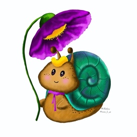  Маленькая улитка Уля с розовым цветком 