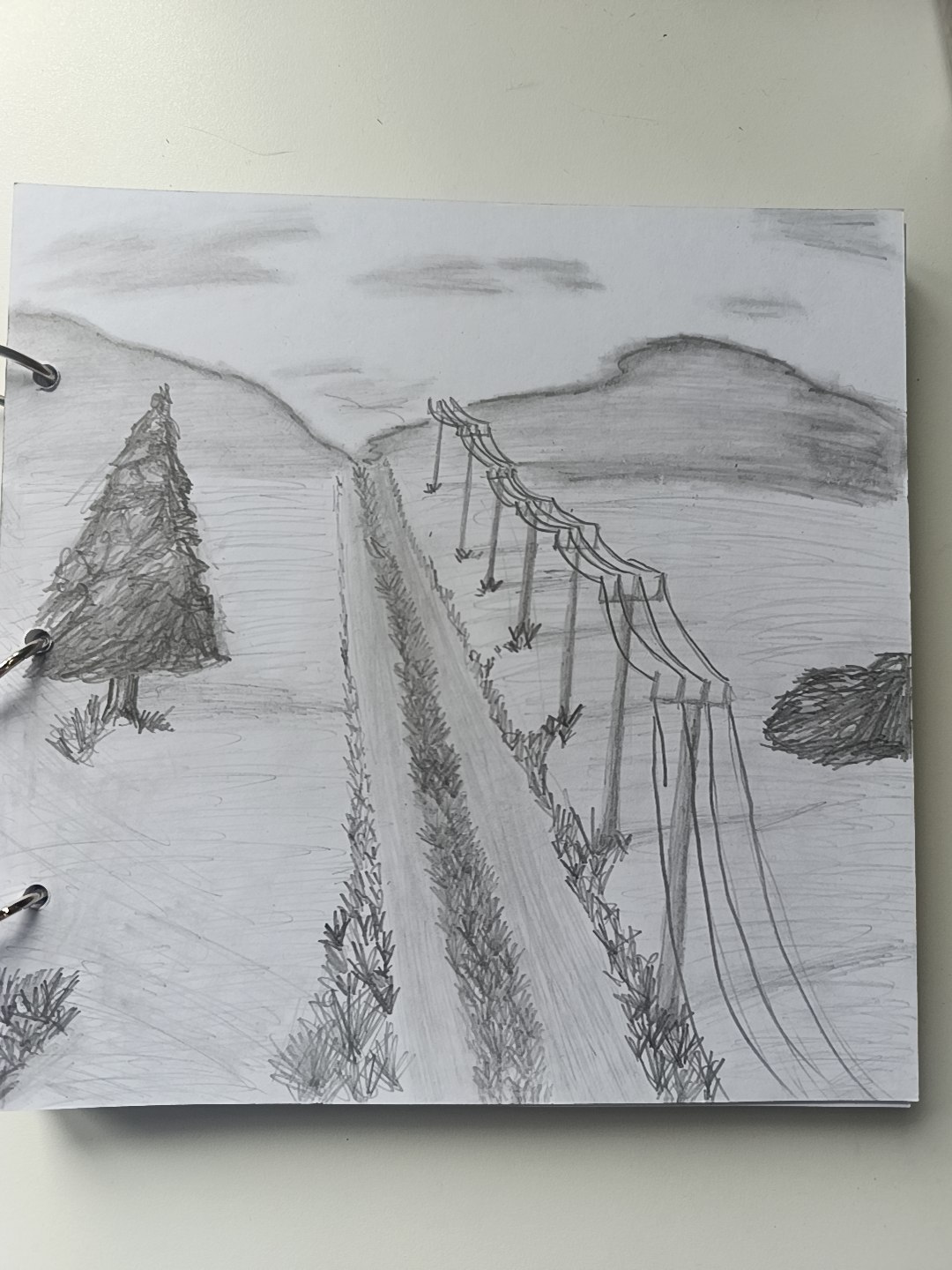 "По дороге в деревню". Картина карандашом