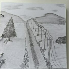 "По дороге в деревню". Картина карандашом 