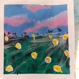 Картина "поле на закате"