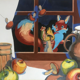 Разворот к книжке "Лисичка со скалочкой"