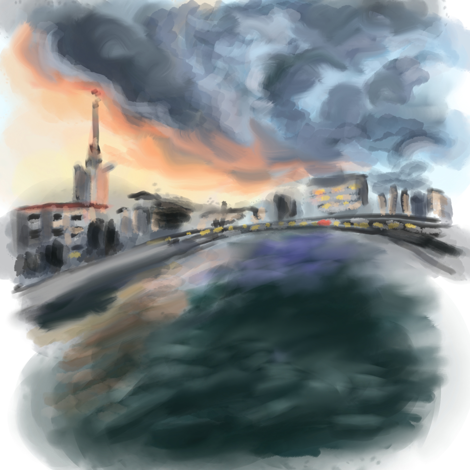 Закат на набережной в Москве