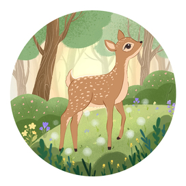 Оленёнок в лесу. Иллюстрация для детской книги или игры