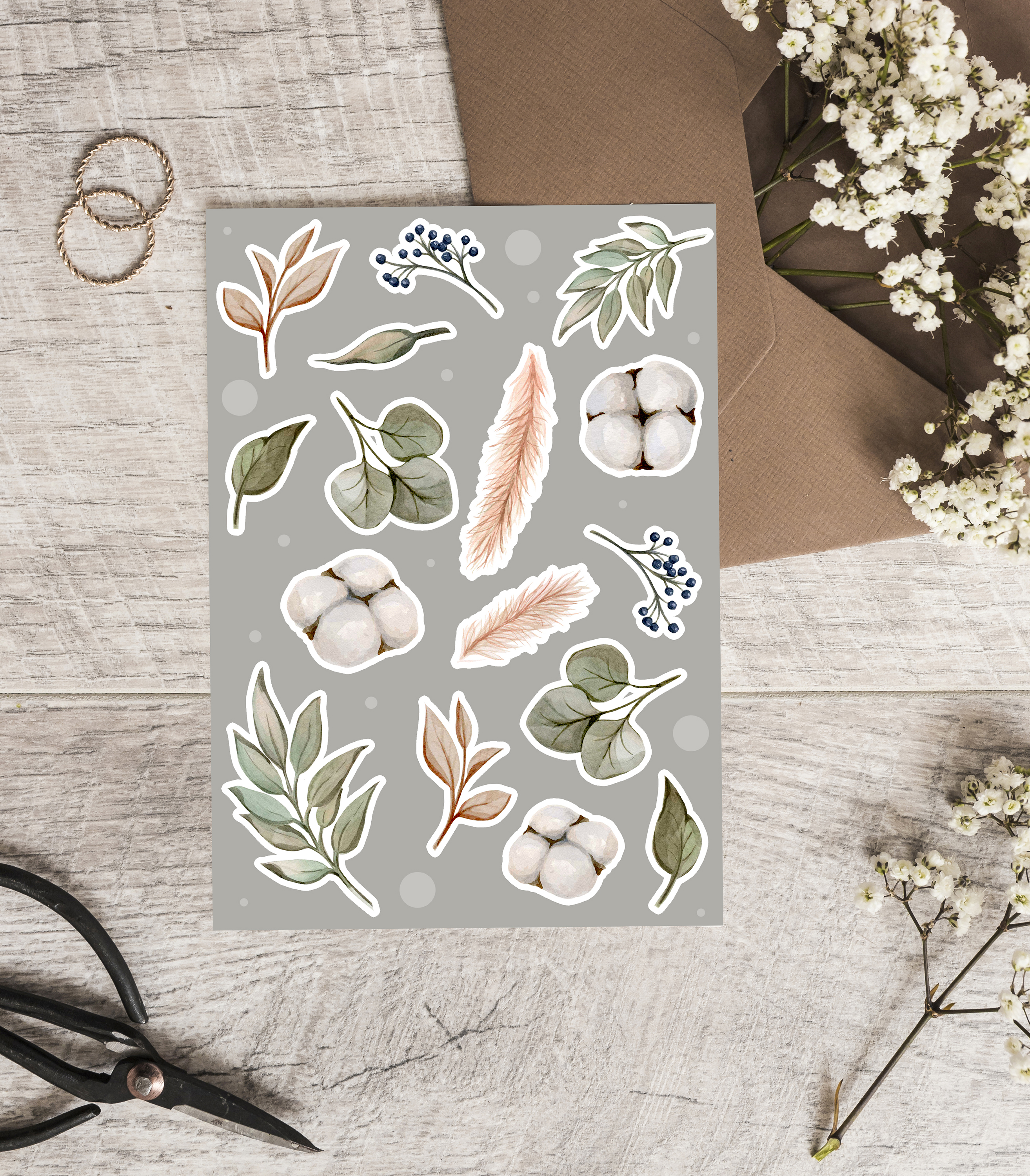 Акварельные стикеры, ботанический сет