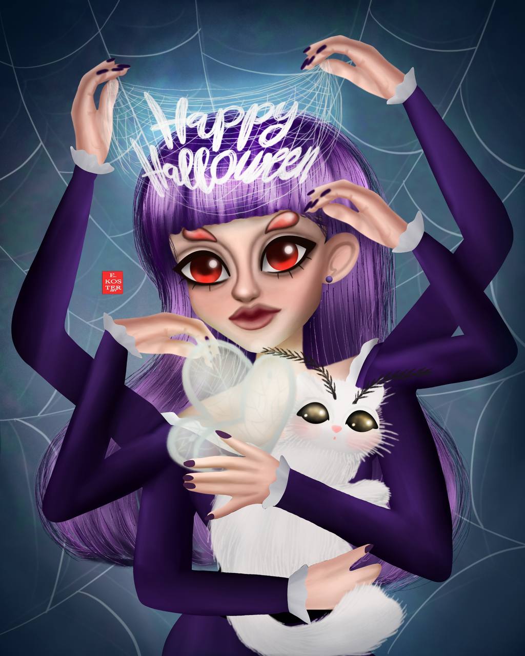 Иллюстрация на Хэллоуин Арахна с Котыльком