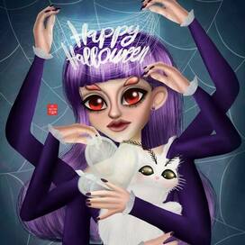 Иллюстрация на Хэллоуин Арахна с Котыльком