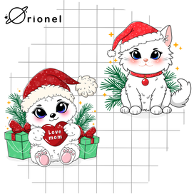 Новогодние иллюстрации - кот и мишка