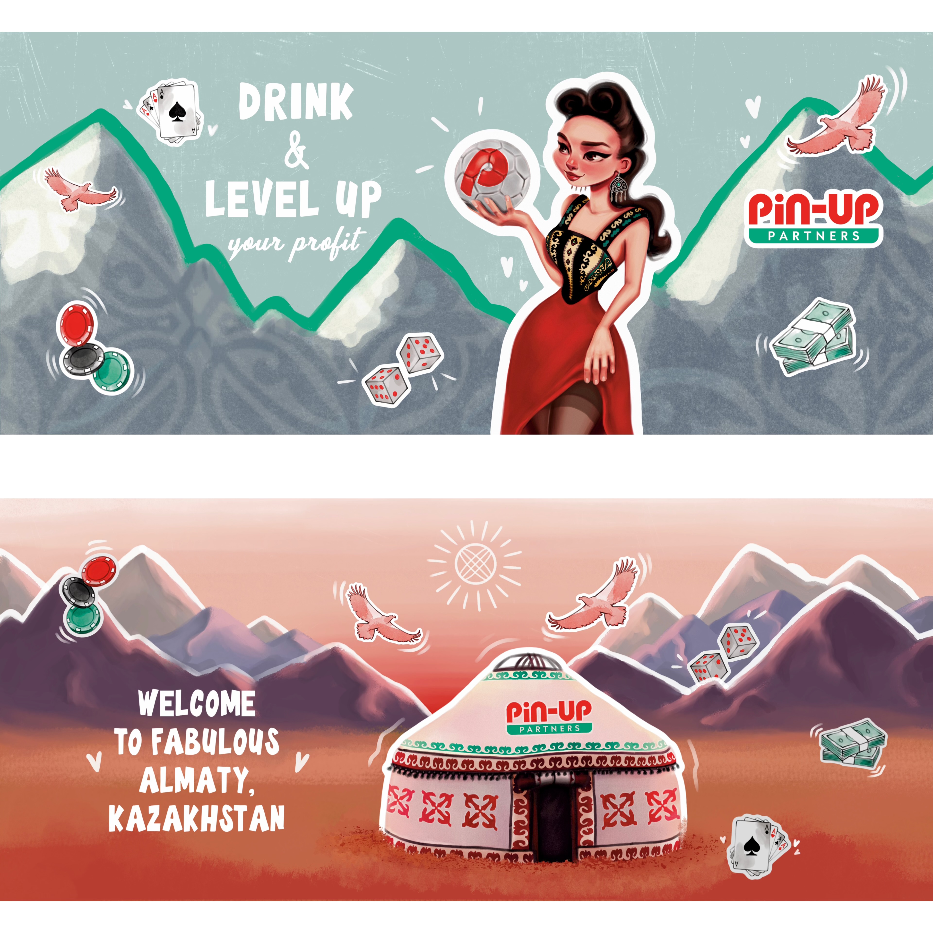 Иллюстрации для стаканчиков для Pin-Up.Partners