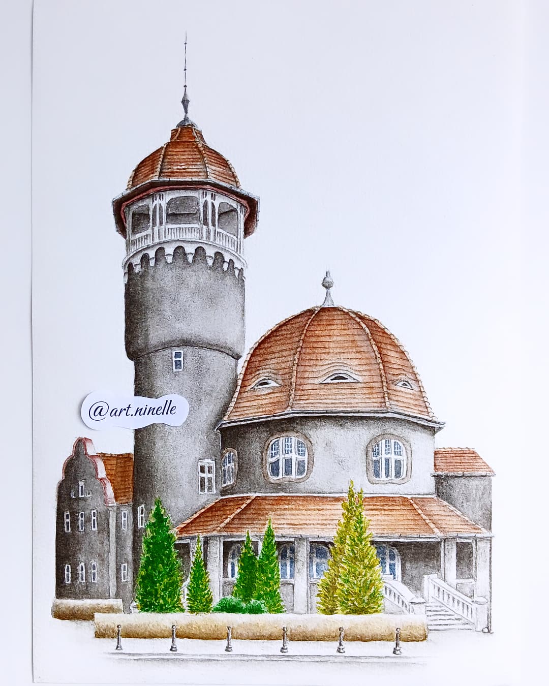 Водонапорная башня. Дома Калининграда. Открытка.