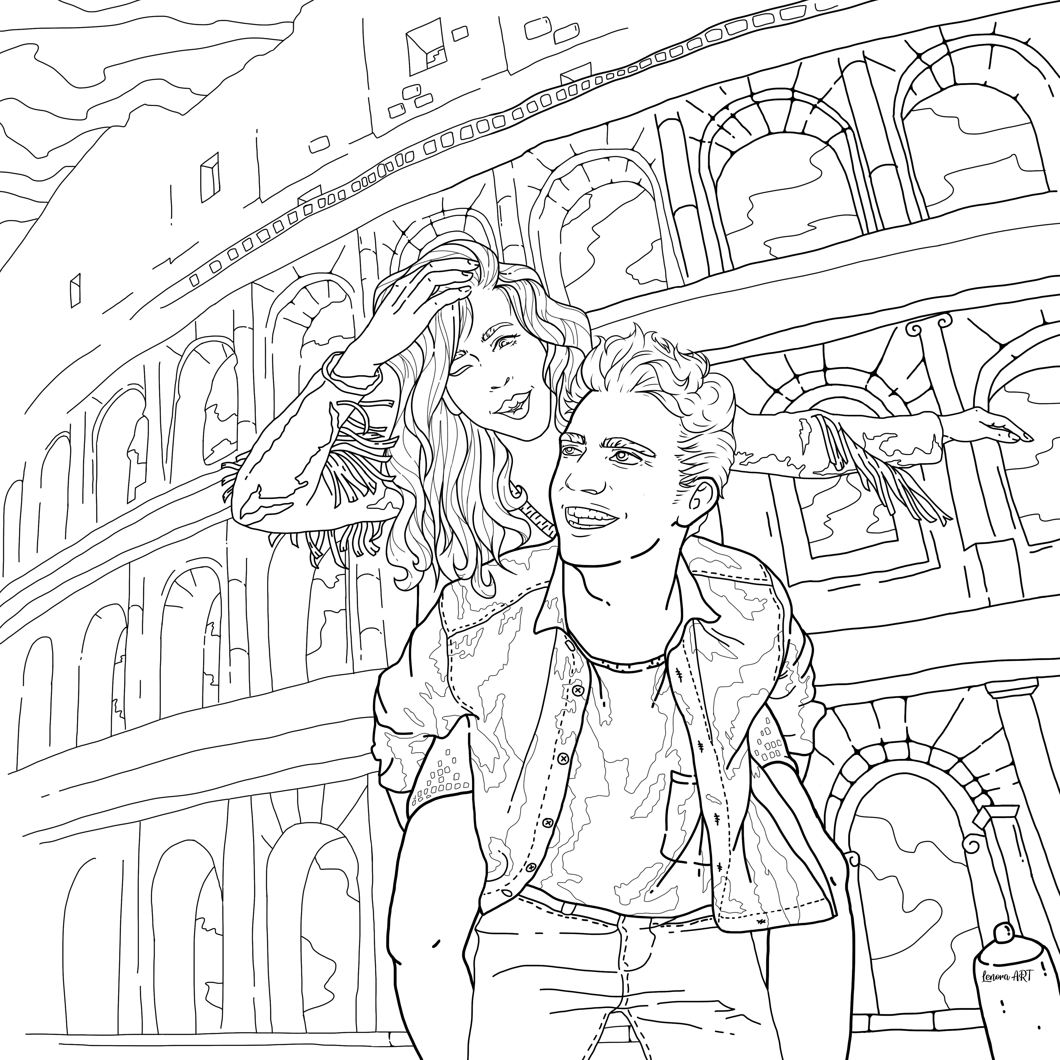 Иллюстрация-раскраска "Римские каникулы"