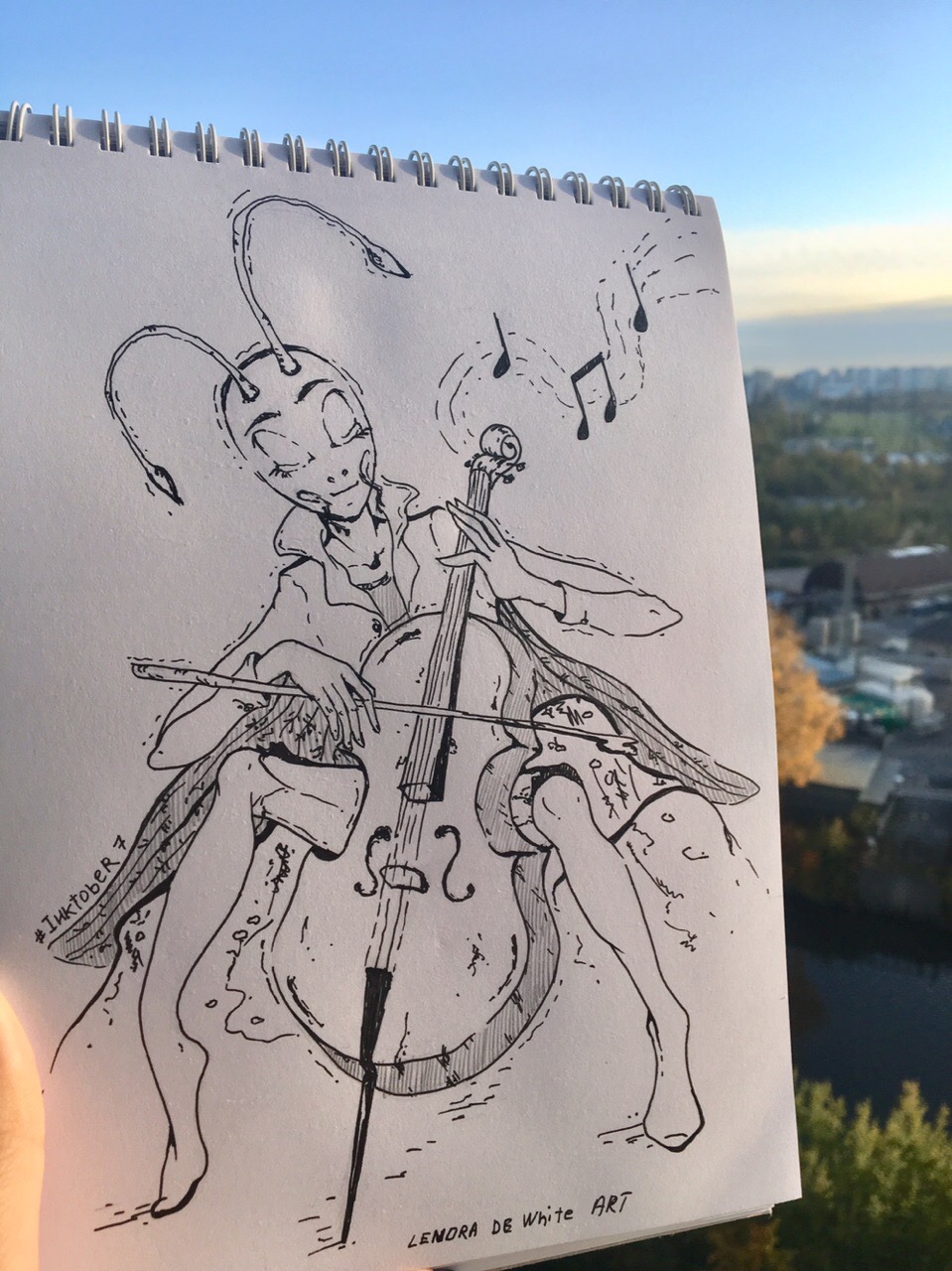 Скетч на Inktober "Осенняя виолончель"