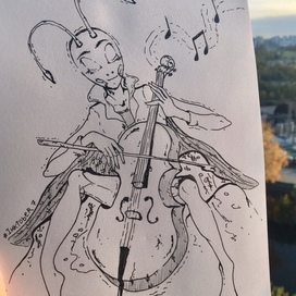 Скетч на Inktober "Осенняя виолончель"