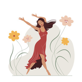 Танцующая девушка среди цветов.