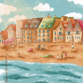 Городок у моря (Иллюстрация к истории про девочку Мару и чайку Момо)
