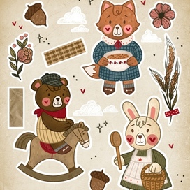 Стикеры винтажные животные