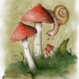 Улитка и мухоморы