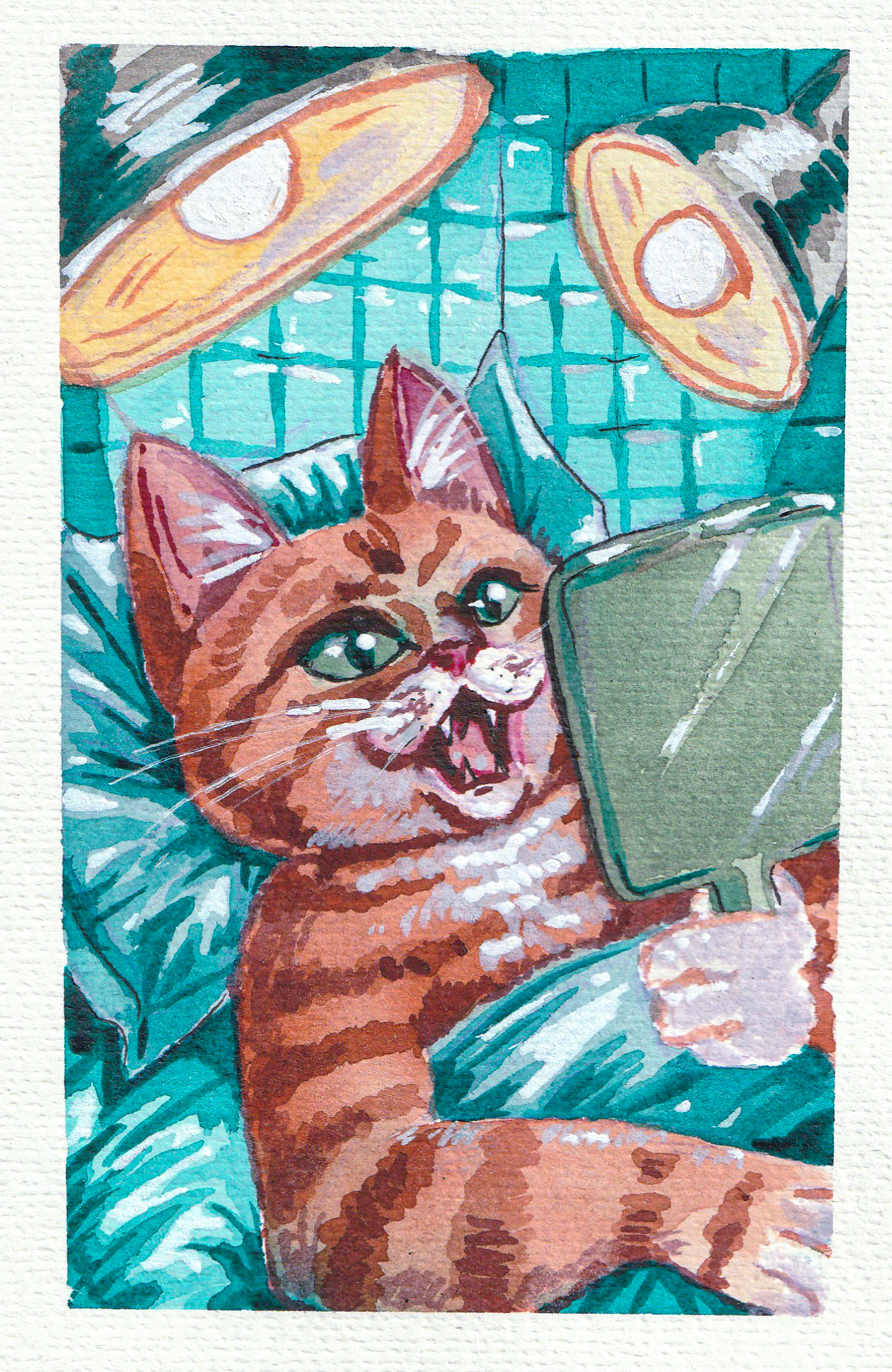 я бы тоже испугалась, КОТ! │ Акварель