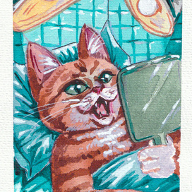 я бы тоже испугалась, КОТ! │ Акварель