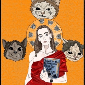 Концептуальный портрет стилизованный под икону с котами