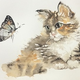 Кошка с бабочкой