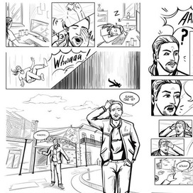 Разворот индивидуального комикса в формате черно-белого лайна