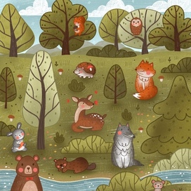 Лесные зверята в лесу