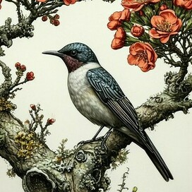 Птица на цветущем древе