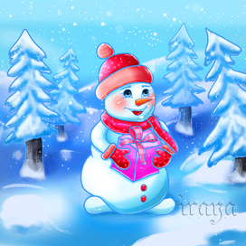 Снеговик. Новогодняя иллюстрация для упаковки