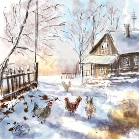 Зима деревня