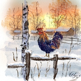 Зимнее утро в деревне 