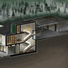 Диджитал, отрисовано через планшет, разрез помещения