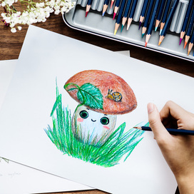 Иллюстрация грибочка карандашами