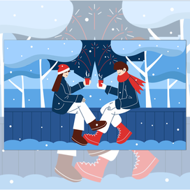 Празднование нового года. Пара. Векторная иллюстрация