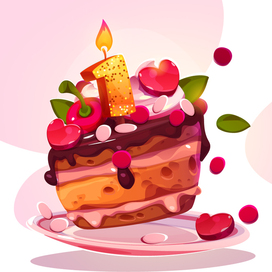 кусочек торта со свечкой