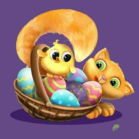 Кот и пасхальная корзинка